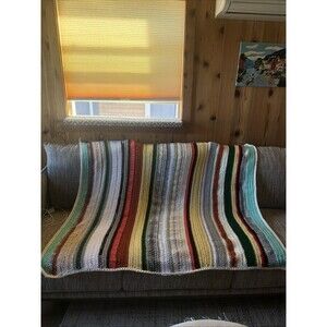 Granny Cottage Afghan crochet knit Blanket Throw Vibrant Handmade 50” X 60”